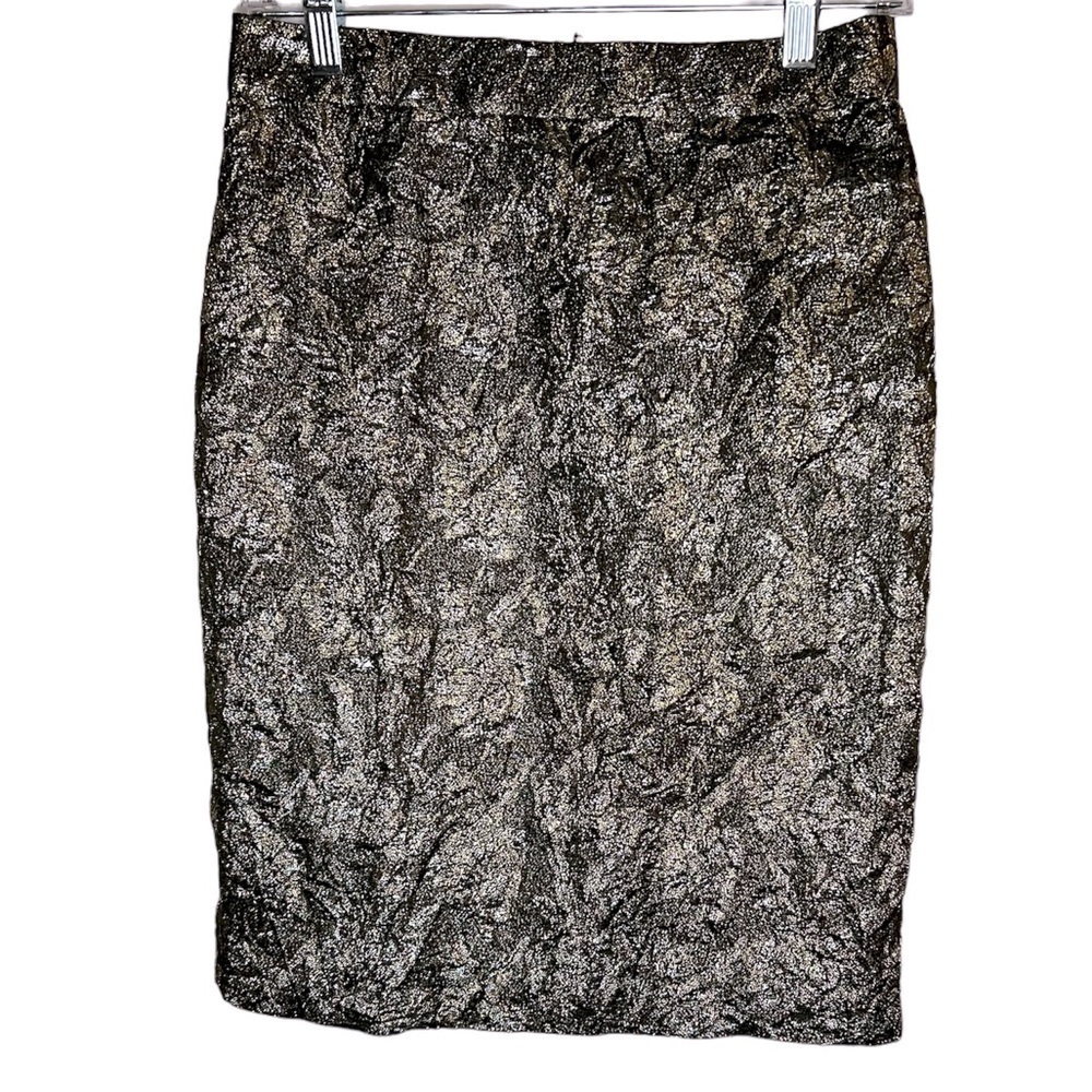 J.Crew Collection Floral Jacquard Metallic Olive Green Silk Pencil Skirt